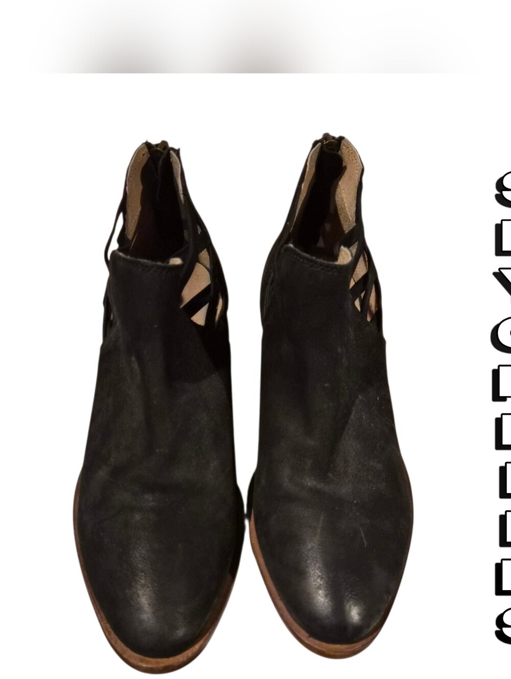 Women’s Black Suede Ankle Booties with Cutout Detail Womens Size 6
